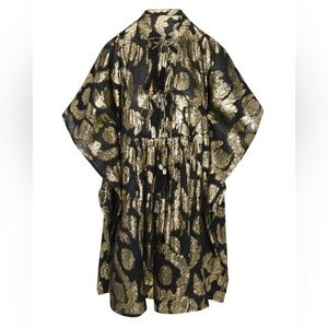 Meghan Fabulous Black and Gold Patterned Midi Caftan Dress Palm Springs